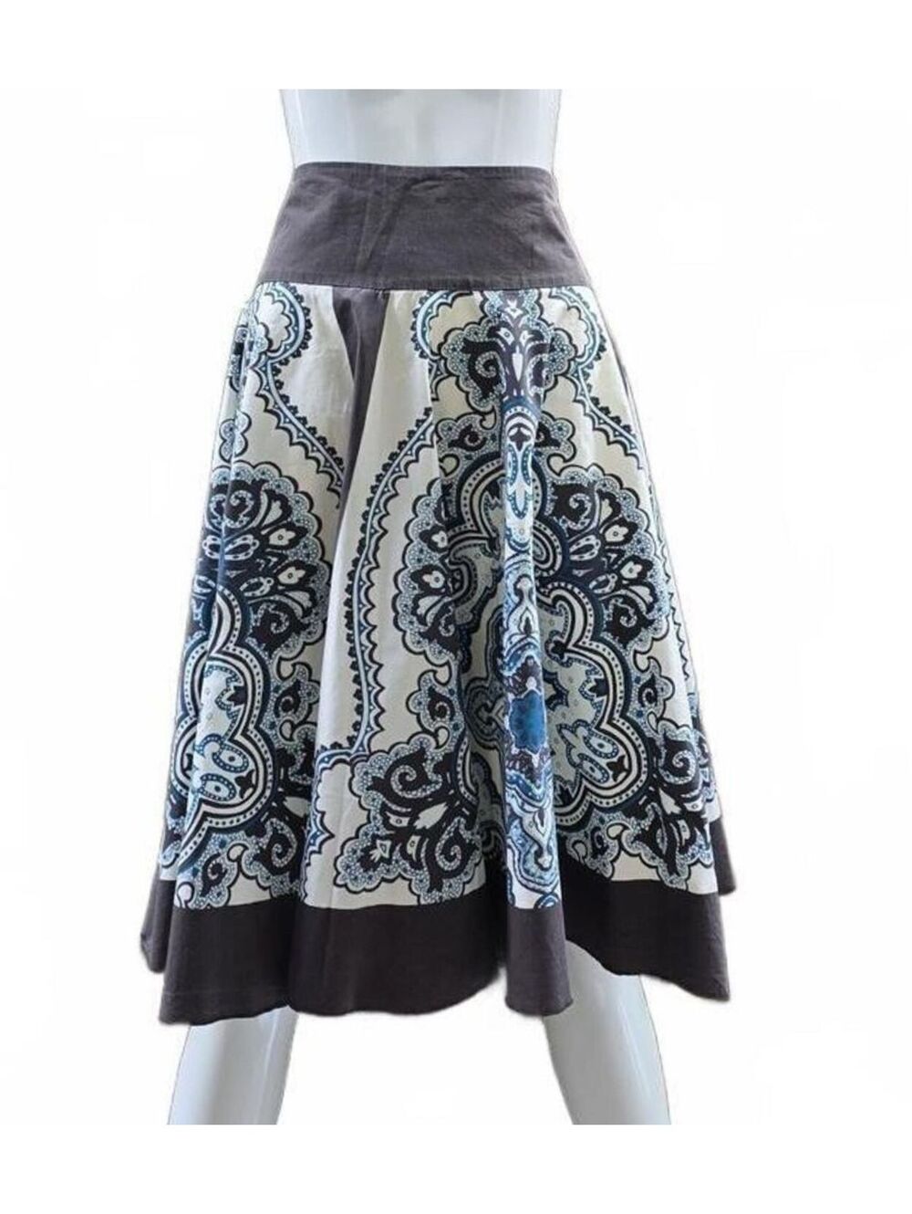 The Original Inc l Vintage Paisley & Mandala Cotton Skirt l Teal+Cream+Brown Med